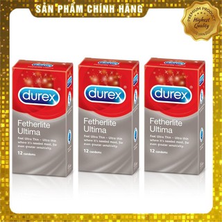 [CHÍNH HÃNG] Bộ 3 hộp bao cao su Durex Fether Ultima (12 bao/hộp, size 52mm), chân thật, dùng như không dùng, trơn tru