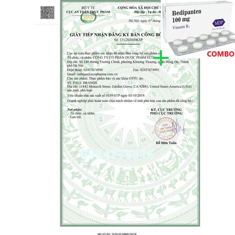 Combo Bedipanten 100mg +  Viên uống OTIV bổ não (30 viên)