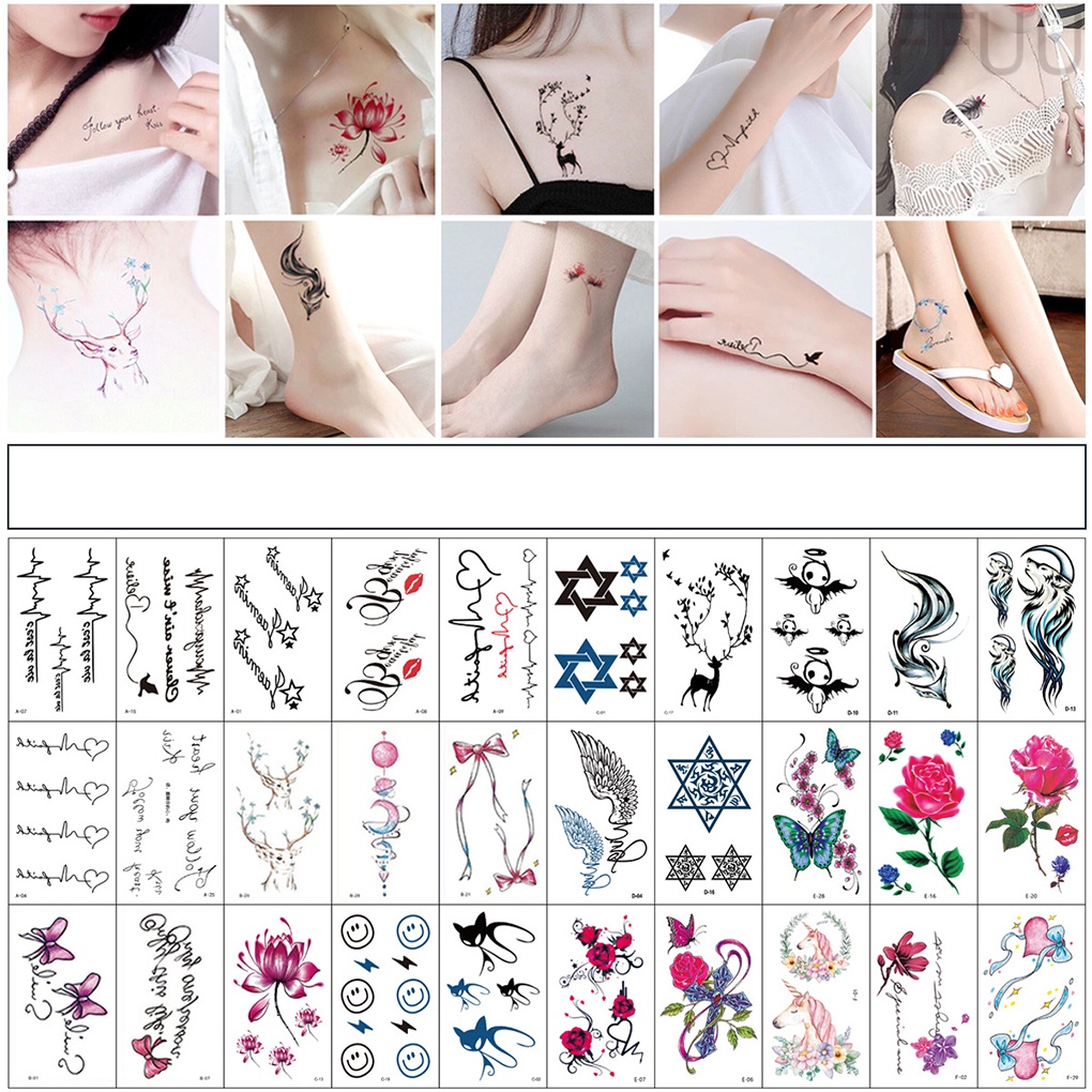 Hình xăm dán tạm thời hình chữ cái tiếng anh và hoa chống thấm nước lâu trôi