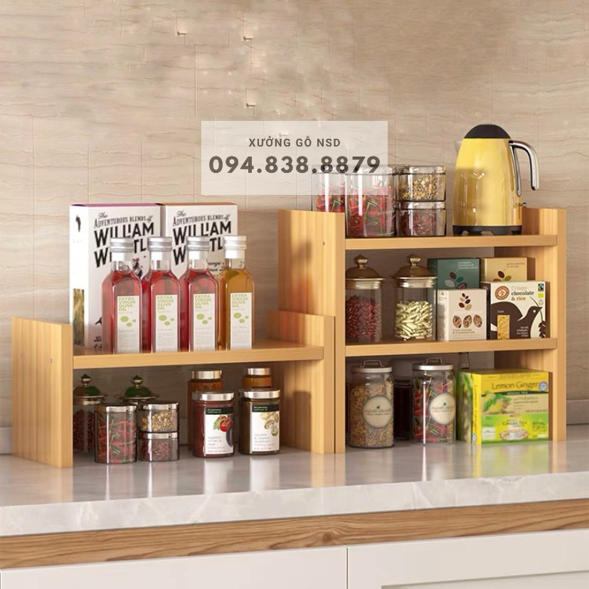 Kệ gia vị 2 tầng 3 tầng kệ nhà bếp gỗ MDF chống thấm nhập khẩu dễ lau chùi lắp ghép mẫu mới 2022