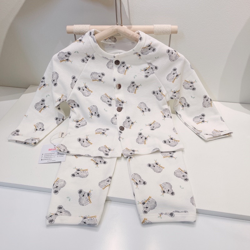 Bộ quần áo thu đông cài cúc chất liệu cotton tổ ong dễ thương cho bé QA35 Mimo Baby