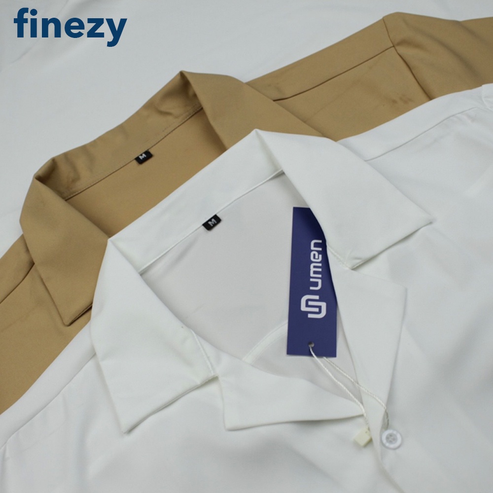 Áo sơ mi nam nữ màu trắng cộc tay cổ vest Finezy, vải cotton, thoáng mát trẻ trung