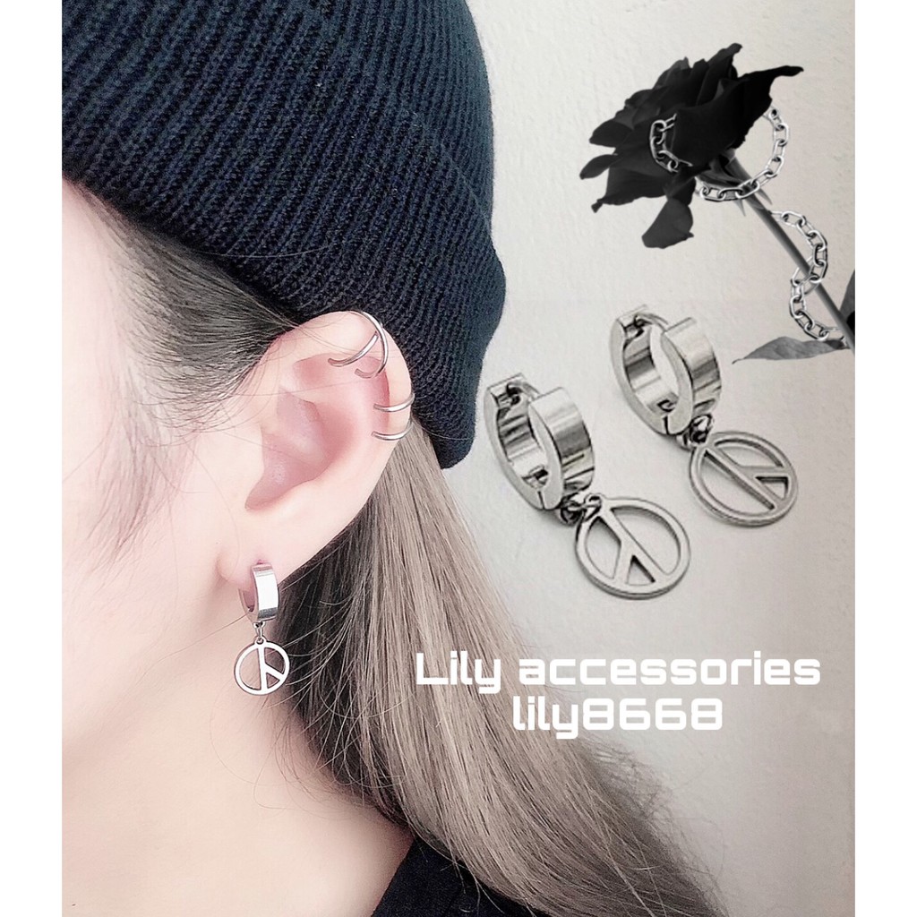 Peace Symbol Earring khuyên tai titan biểu tượng hòa bình không gỉ không đen không dị ứng nam nữ Uniex