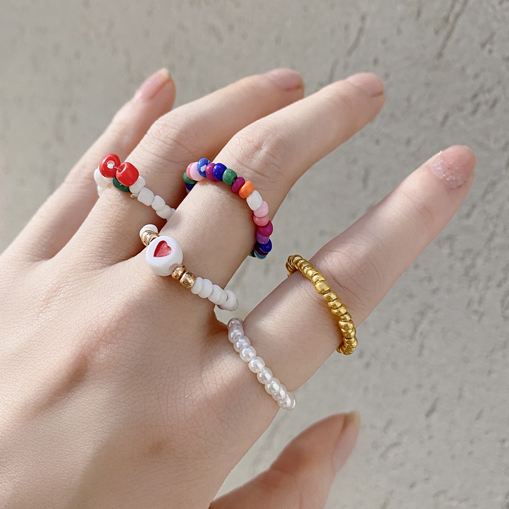 Set nhẫn đeo tay đính ngọc trai nhân tạo xinh xắn nhiều màu