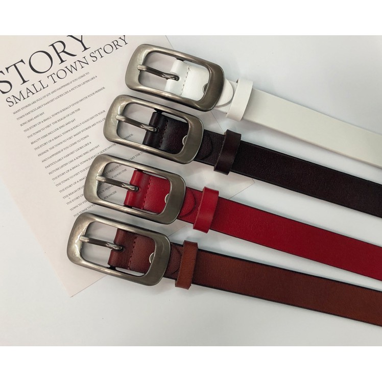 [Hot] Thắt lưng, dây lưng thời trang Hàn Quốc nữ bản 2.3cm, da thật, khóa kim lật mạ bóng mờ