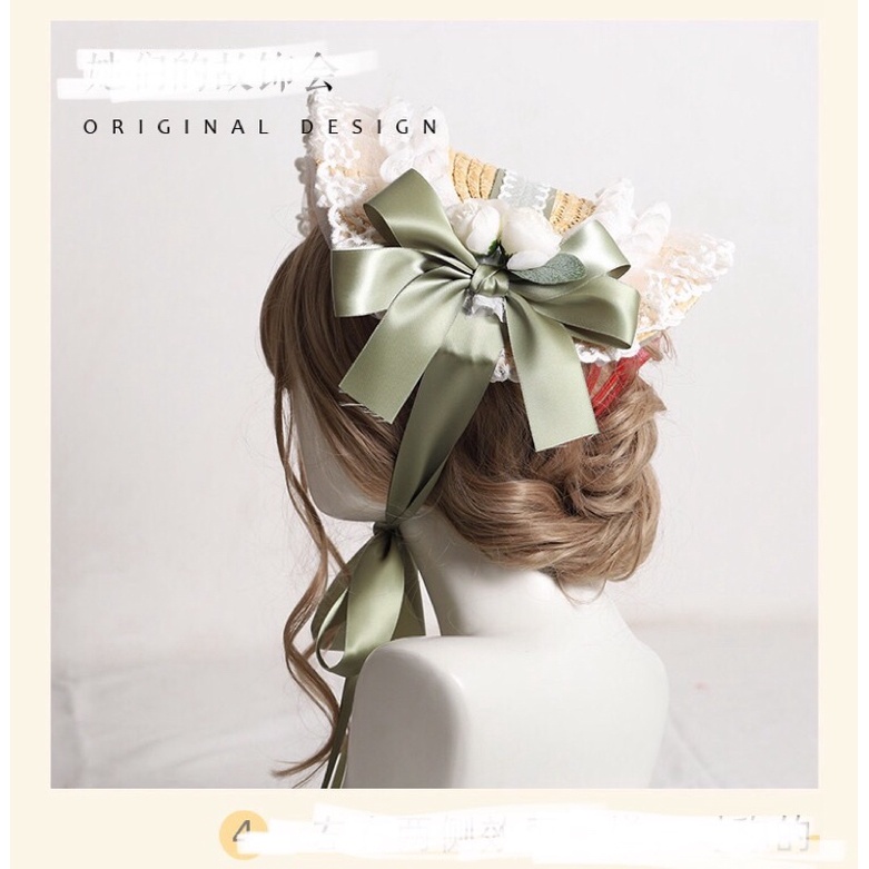 YASLC0115-Mũ lolita bnt thiết kế có dây buộc dưới cằm
