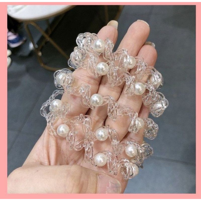 Dây cột toc lò xo gắn hạt Hàn Quốc sang trọng dành cho nữ