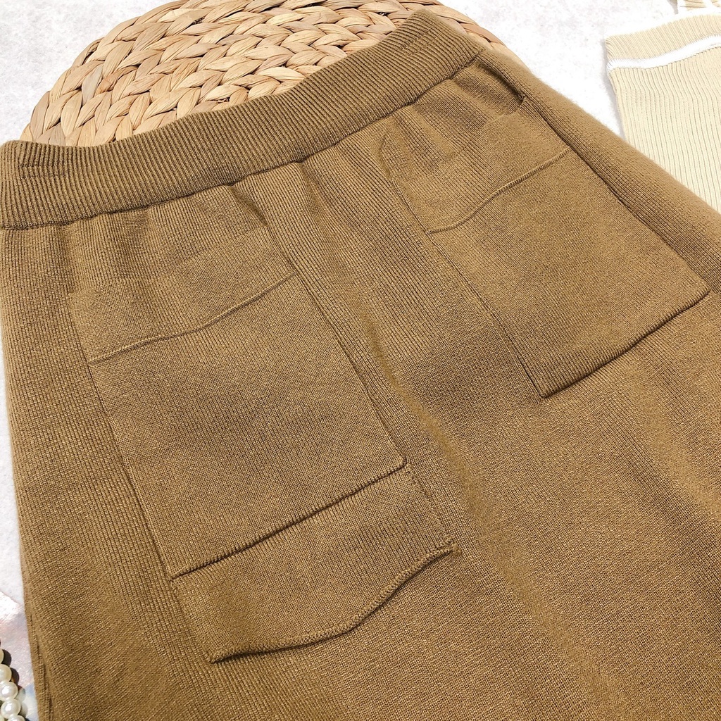 Chân Váy Len Dài Váy Len Midi Dáng A Hai Túi Trước Siêu Xinh