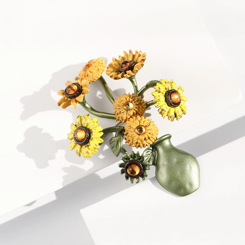 Trâm Cài Áo Hình Lọ Hoa Hướng Dương Phong Cách Retro Thanh Lịch
