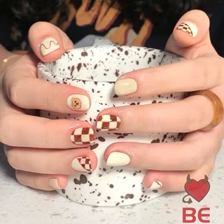 YADORNOS Set 24 móng tay giả hình gấu caro đáng yêu thời trang cho nữ