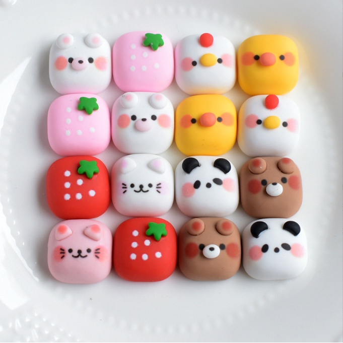 Charm vuông hình gà, gấu trúc, gấu nâu, heo hồng trang trí keycap, kẹp tóc, bình nước, vỏ ốp điện thoại, DIY