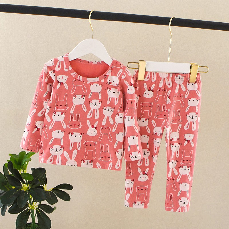 Bộ Đồ Ngủ Cotton Tay Dài In Họa Tiết Hoạt Hình Dễ Thương + Quần Dài Cho Bé Trai / Gái