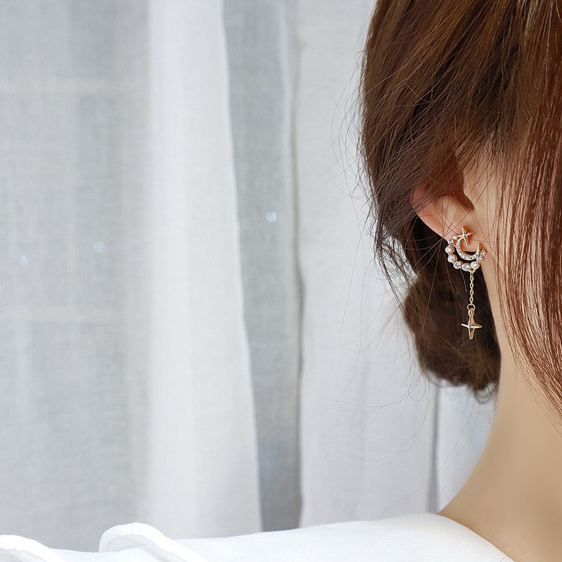 Bông Tai Hình Mặt Trăng Đính Đá Zircon Tinh Tế Cho Nữ