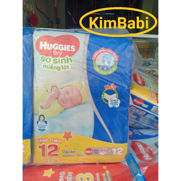 Miếng lót sơ sinh Huggies NB1 100 miếng + Tặng 12 miếng (Dưới 5kg)