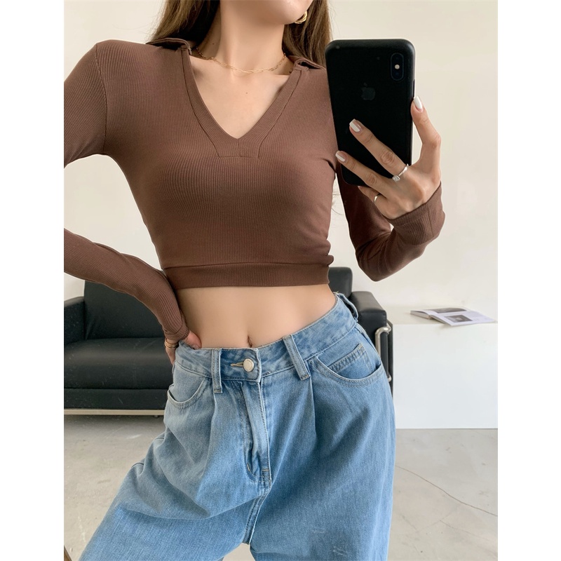 Áo dệt kim dài tay cổ V thời trang Hàn Quốc quyến rũ | BigBuy360 - bigbuy360.vn