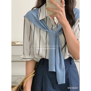 Áo Sơ mi kẻ dọc vạt vai rời (9996) (Ảnh/video tự chụp)