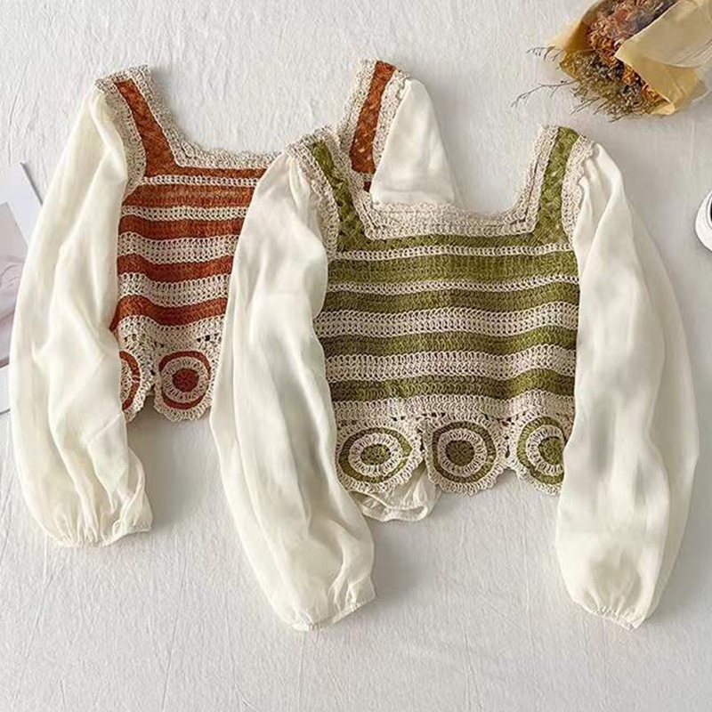 Áo Croptop Dệt Kim Cổ Vuông Phong Cách Boho Thời Trang Đi Biển Mùa Hè Cho Nữ