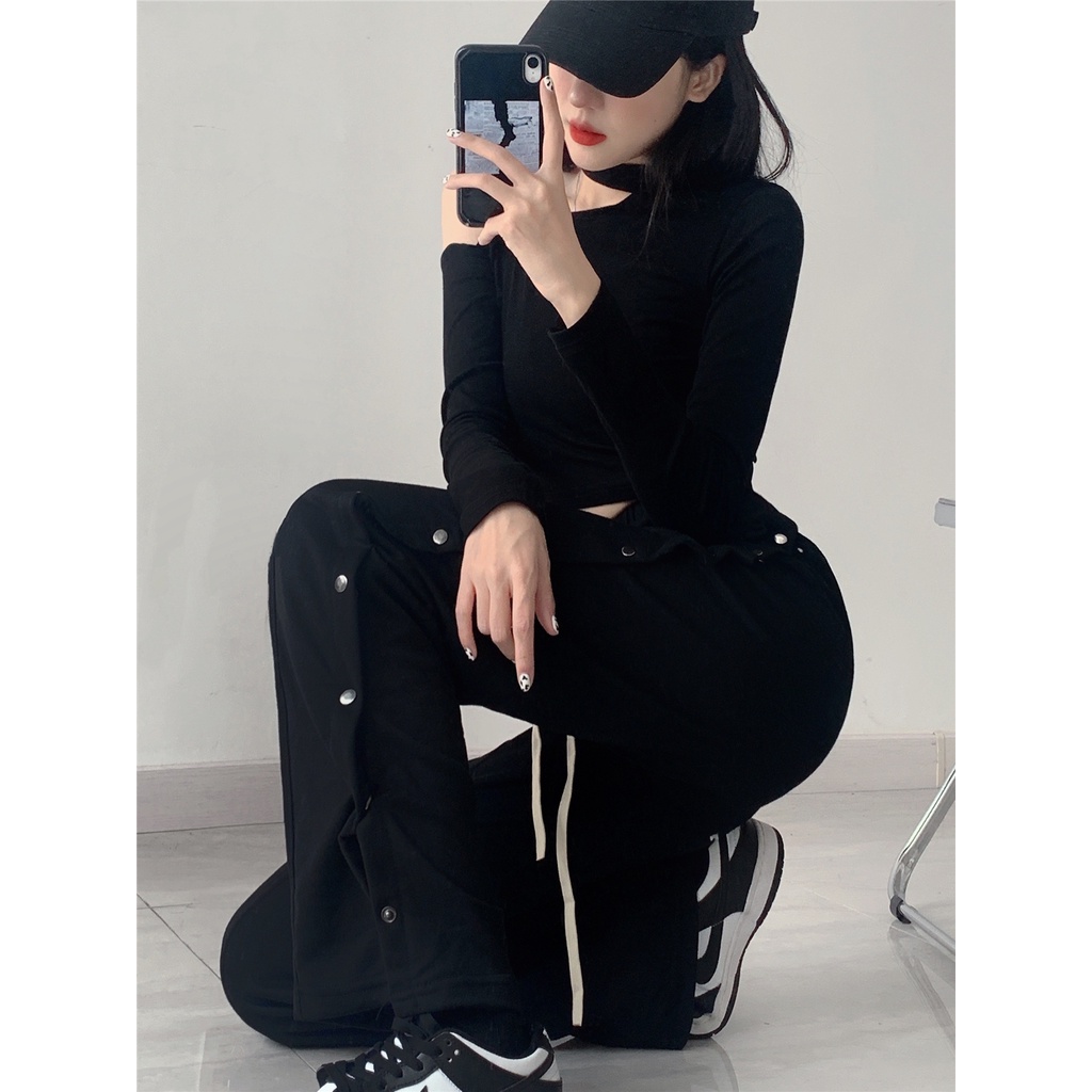 Cocory vn Quần ống rộng xẻ tà kiểu dáng thời trang phong cách retro dành cho nữ