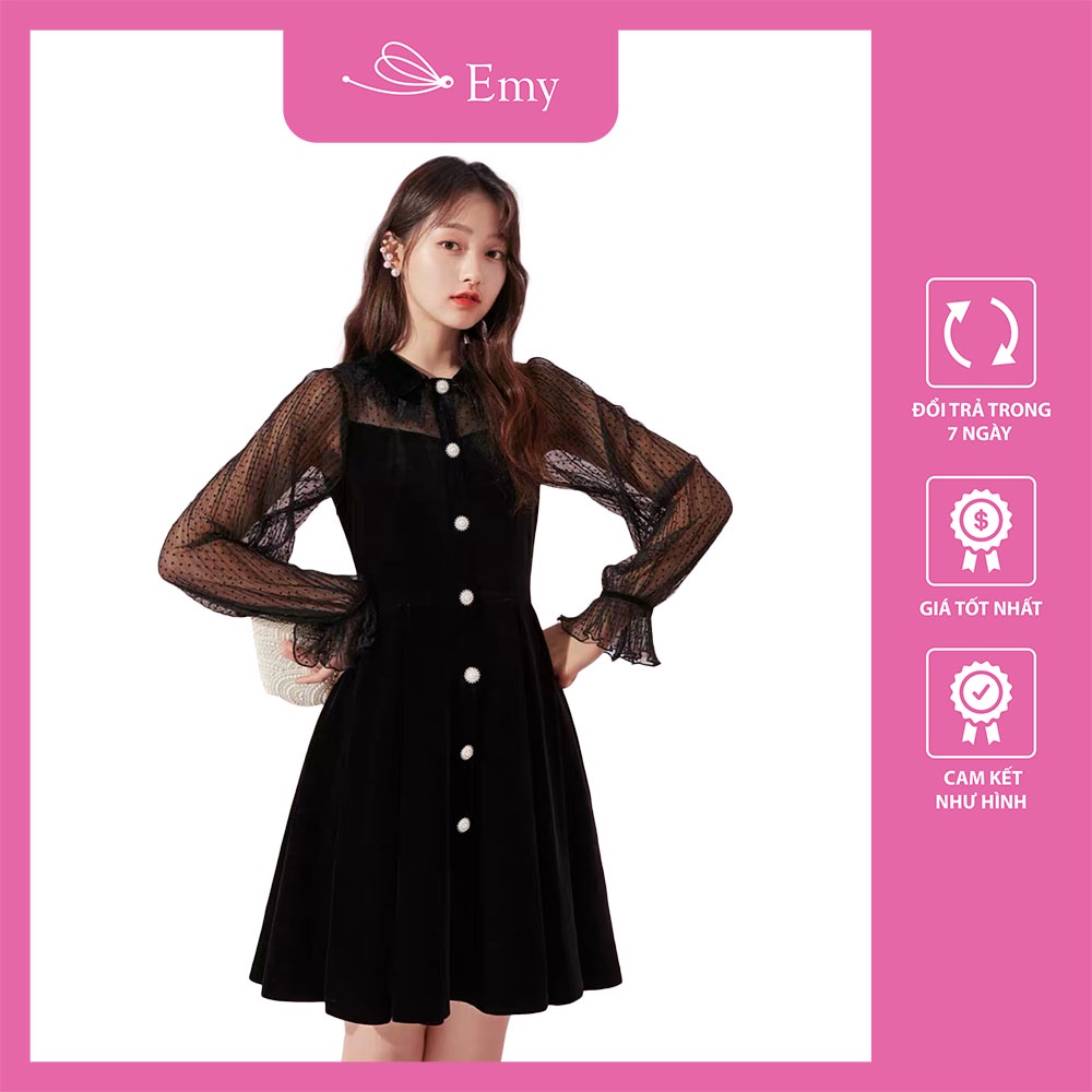 Đầm nữ váy tiểu thư dài tay dự tiệc cưới sang trọng Thời Trang Emy V99