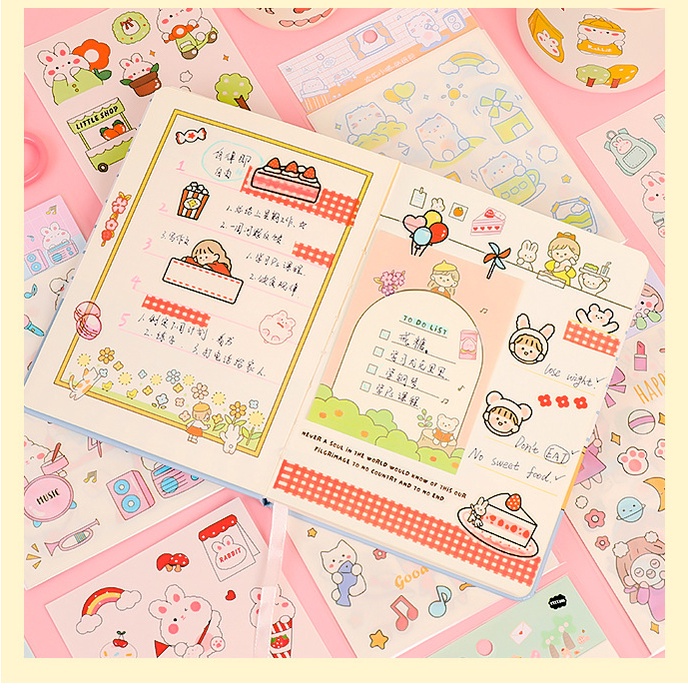 Sticker dán sổ trong suốt dùng để trang trí nhân vật hoạt hình cute dễ thương (4 tờ)