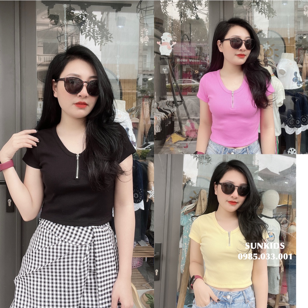 Áo phông nữ Croptop Glori.a khóa ngực