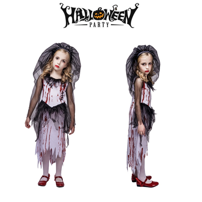 2022 Ghost Bloody Bride Halloween Costume Cosplay Outfit Role Play Party Prop kid girl gift