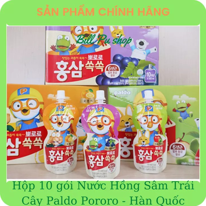 Combo 10 gói Nước Hồng Sâm Trái Cây PORORO HÀN QUỐC 100ml đủ vị