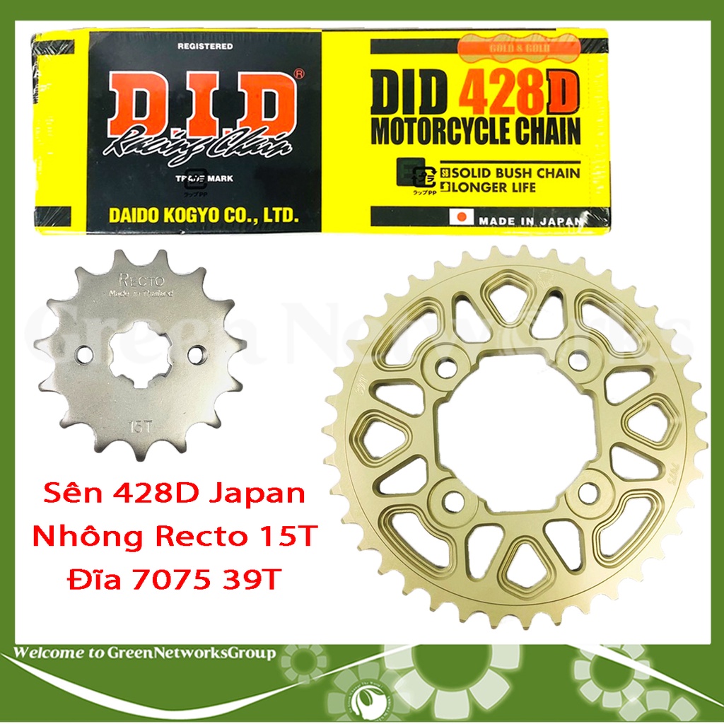 Nhông Sên Dĩa Exciter 135 2010 Dĩa Nhôm 7075 CNC 39T Nhông Recto 15T Sên DID 428D Greennetworks