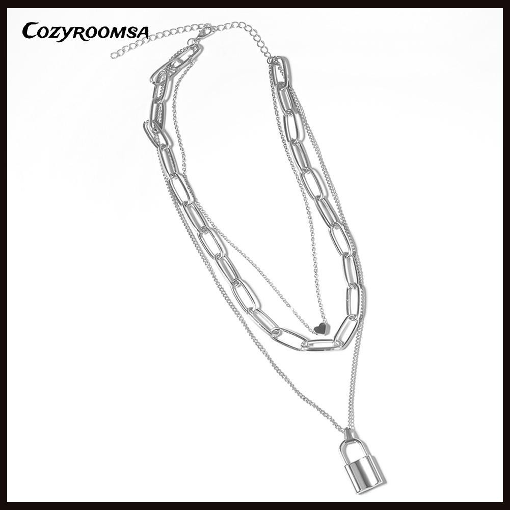 vòng cổ Nhiều Lớp Mặt Hình Ổ Khóa Trái Tim Thời Trang Cho Nữ