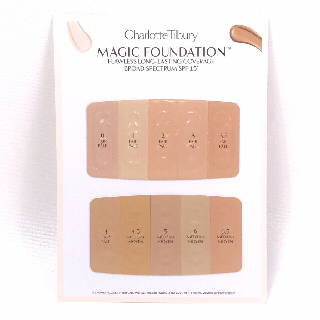 Sample kem nền CHARLOTTE TILBURY Magic Foundation 8 màu từ 6,75 sáng đến 12 tông trung bình - tối