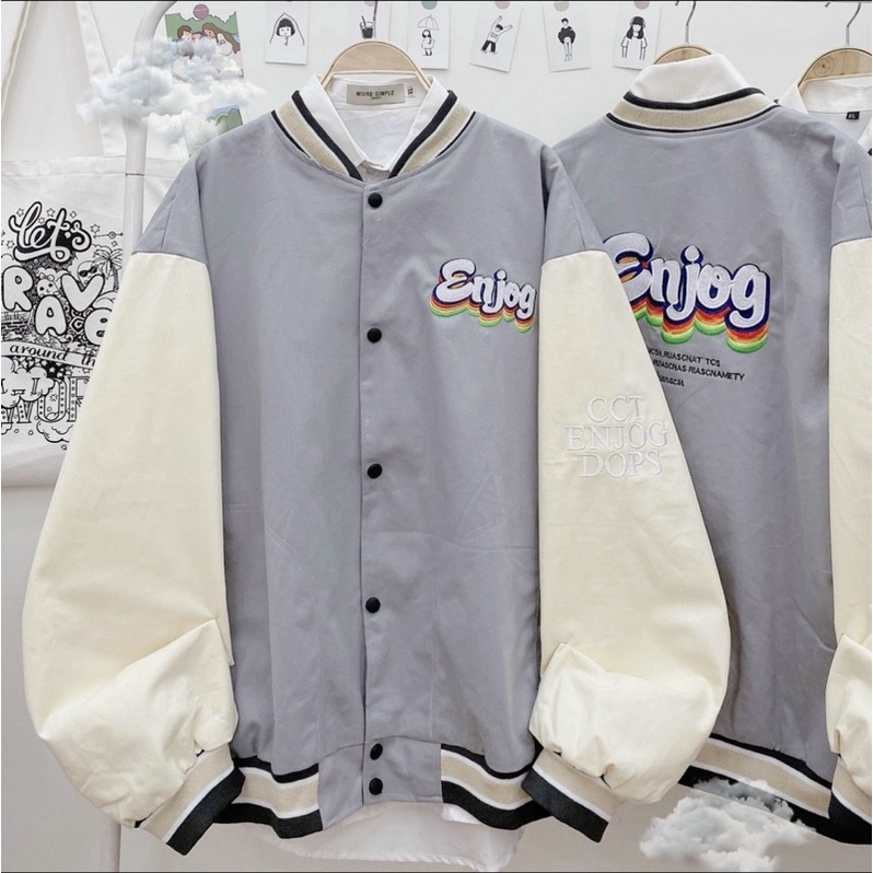 ÁO BOMBER KAKI 2 LỚP THÊU Enjog FORM UNISEX (hình chụp thật)