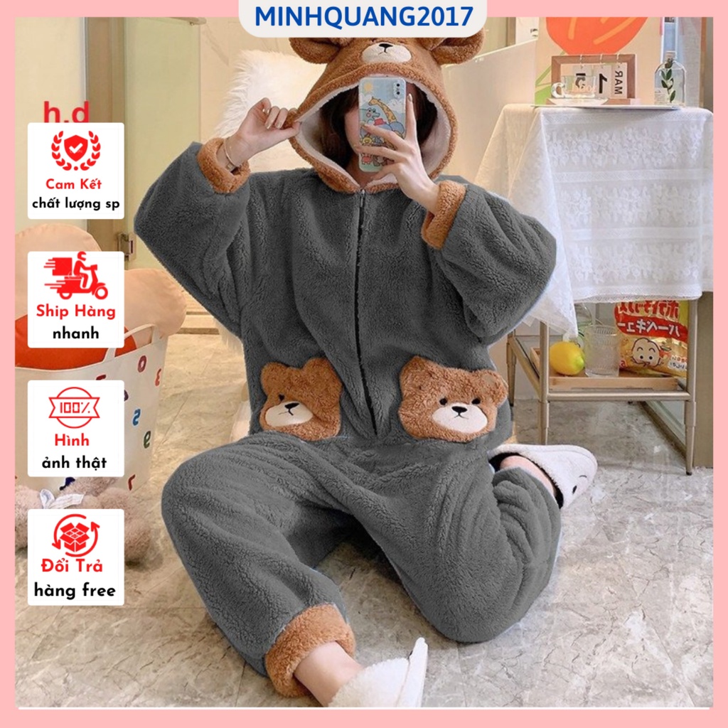 Bộ Lông Cừu Liền Thân, Bộ Măc Nhà Unisex Dáng thụng Siêu Xinh