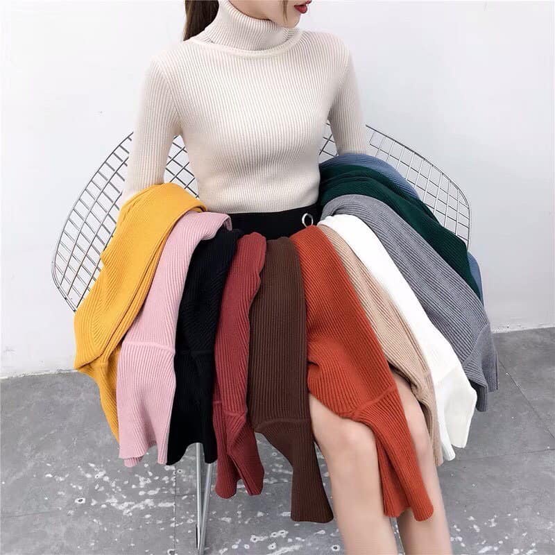 Áo Len Nữ cổ lọ hàn quốc ôm dáng form co dãn lông cừu trơn Quảng Châu