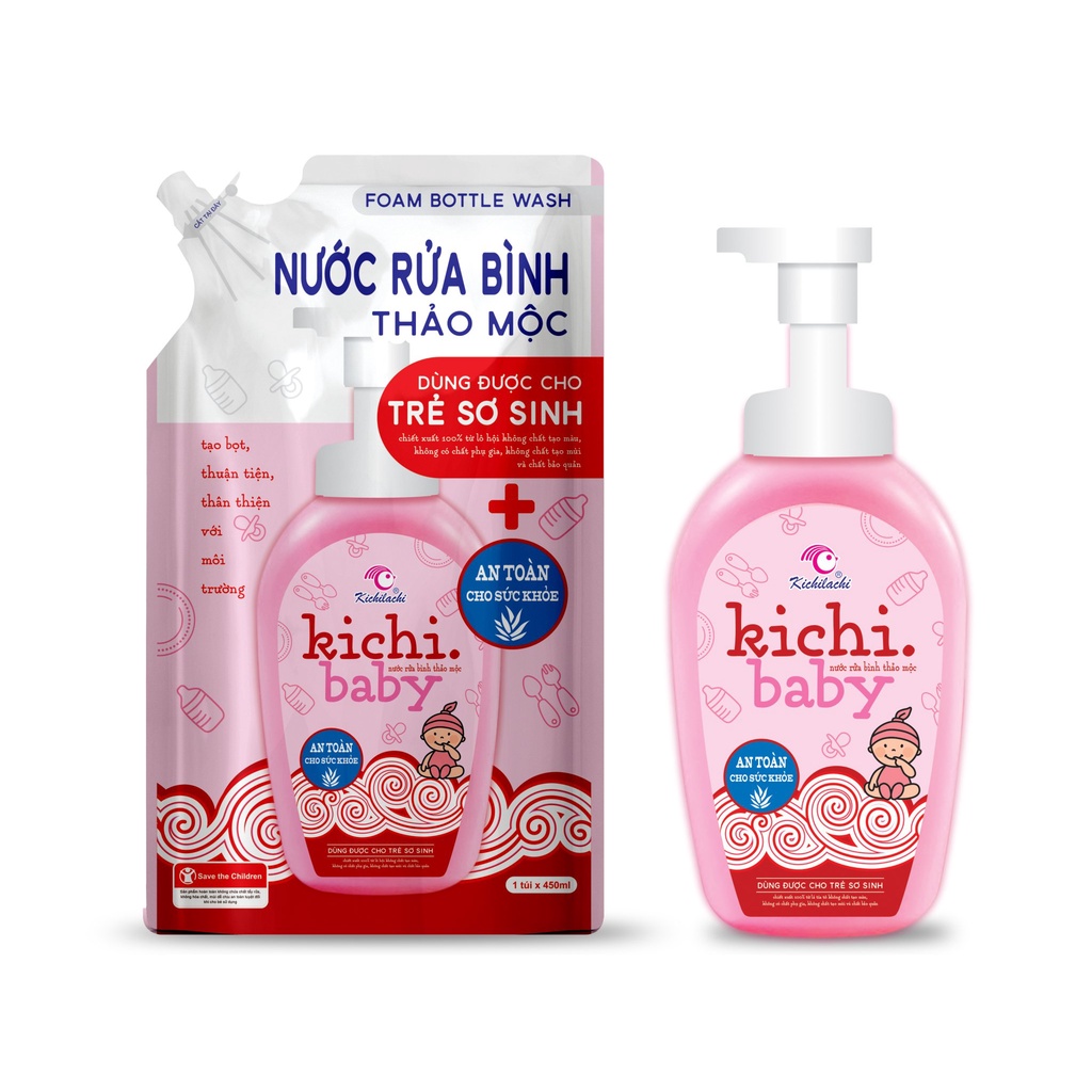 Nước Rửa Bình Sữa, Nước Làm Sạch Bình An Toàn Cho Bé Kichilachi Chai 500ml/túi 450ml