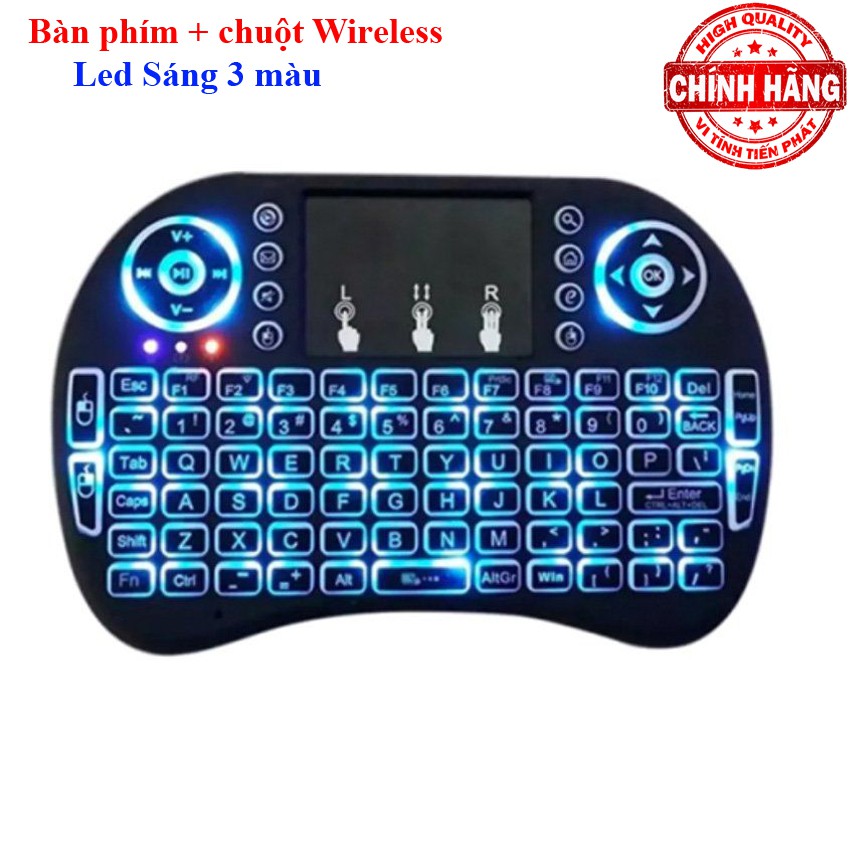 Bàn phím kiêm chuột cảm ứng không dây đèn LED 3 màu Keyboard Mini i8 - cho Smart TV, PC, Android Box ... MWK08 UKB500