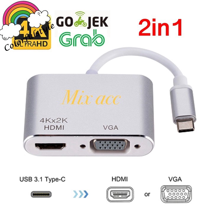 USB TYPE C To HDMI & VGA Adapter 2IN1 Support 4K Type c to hdmi vga