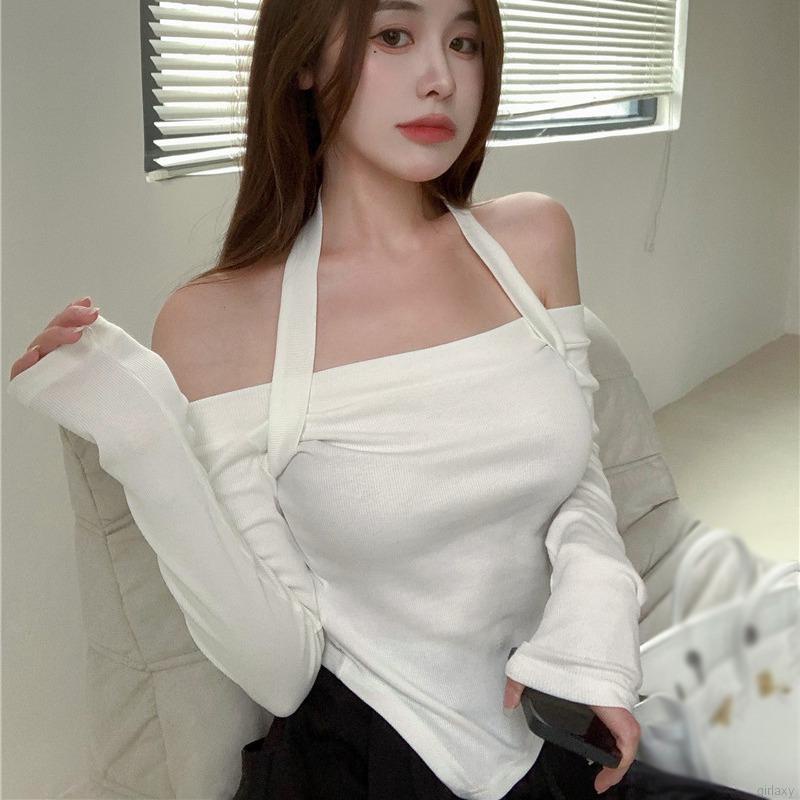 Áo croptop trễ vai màu sắc đơn giản quyến rũ cho nữ