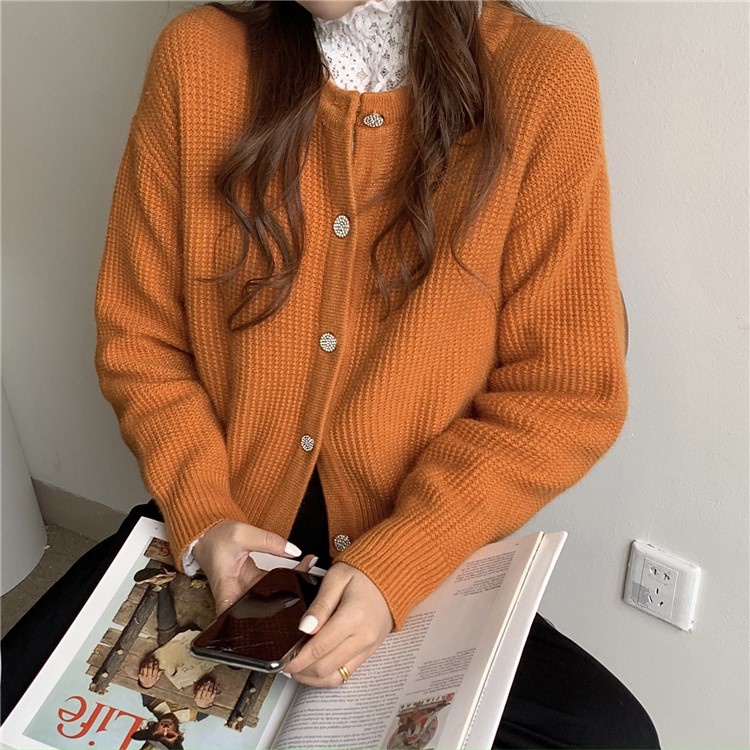 Áo khoác cardigan dệt kim tay dài dáng rộng thời trang xuân thu mới thanh lịch cho nữ