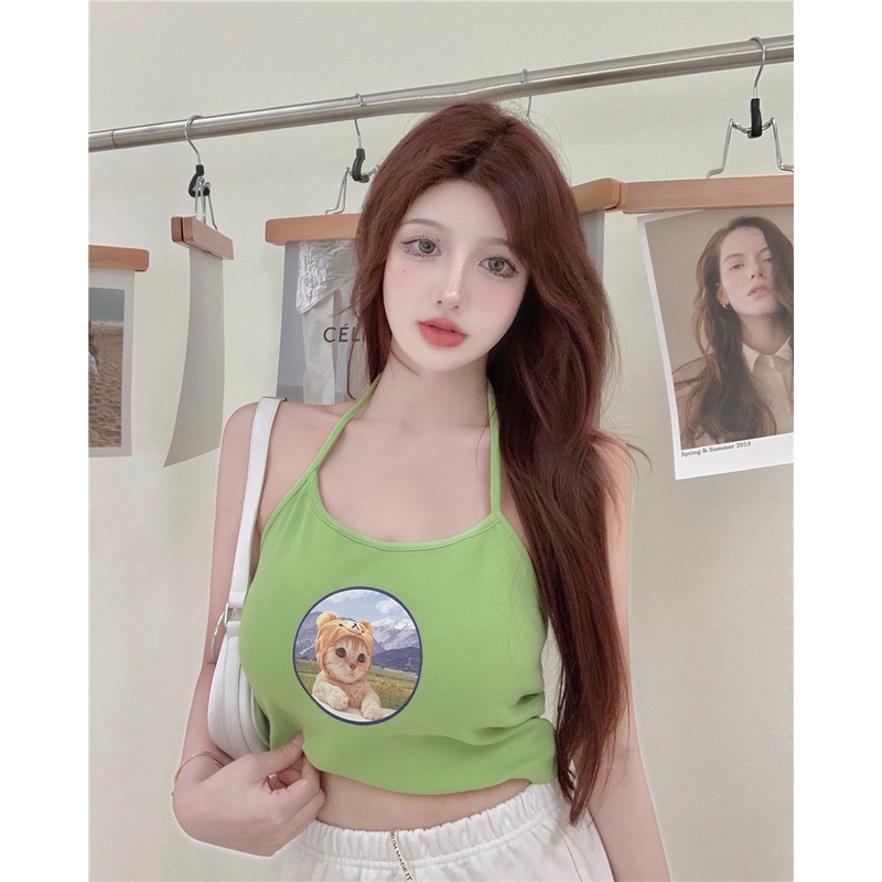 Áo croptop hai dây in họa tiết hoạt hình xinh xắn thời trang trẻ trung cho nữ | BigBuy360 - bigbuy360.vn