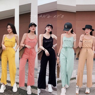 bộ jumpsuit thêu chữ paris chất cotton