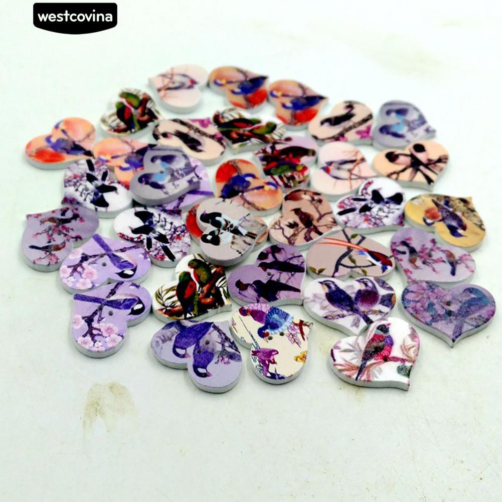 50 nút gỗ nhiều hình phong cách cổ điển xinh xắn dùng trang trí đồ thủ công