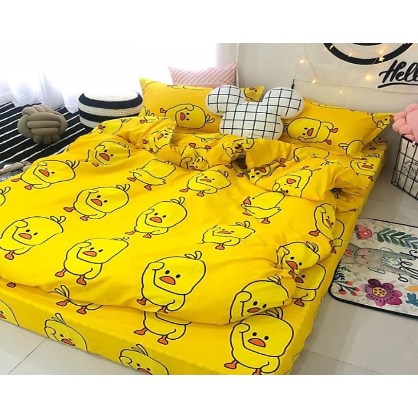 Bộ Chăn Ga Vỏ Gối 5 MÓn VỊT VÀNG  SIÊU CUTE