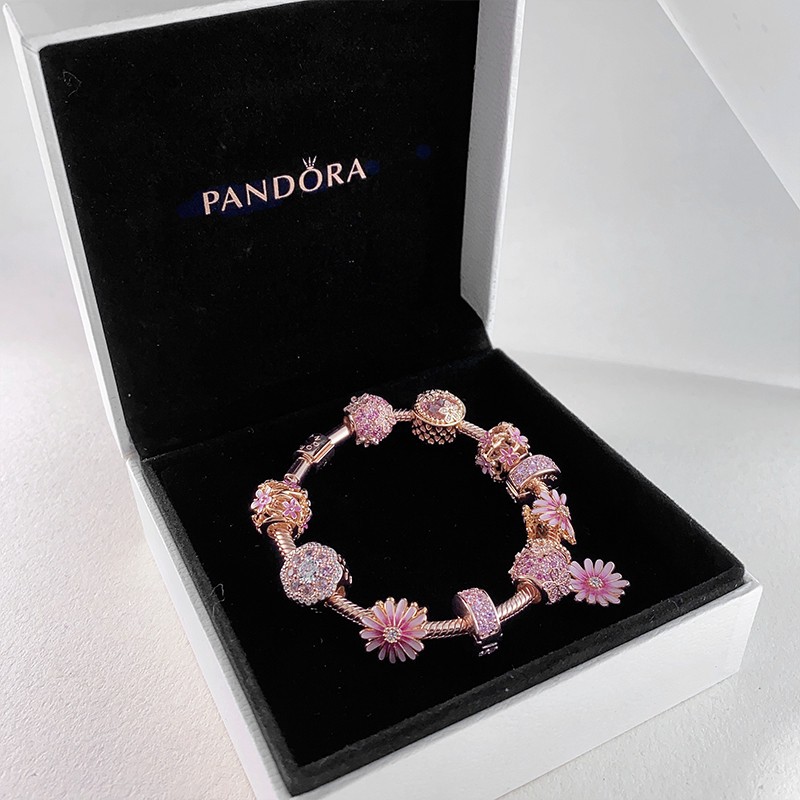 Pandora Vòng Đeo Tay Họa Tiết Hoa Cúc Màu Vàng Hồng Lấp Lánh Xinh Xắn Thời Trang Cho Nữ Pandora Pandora 's Pandora (Màu Hồng) D001