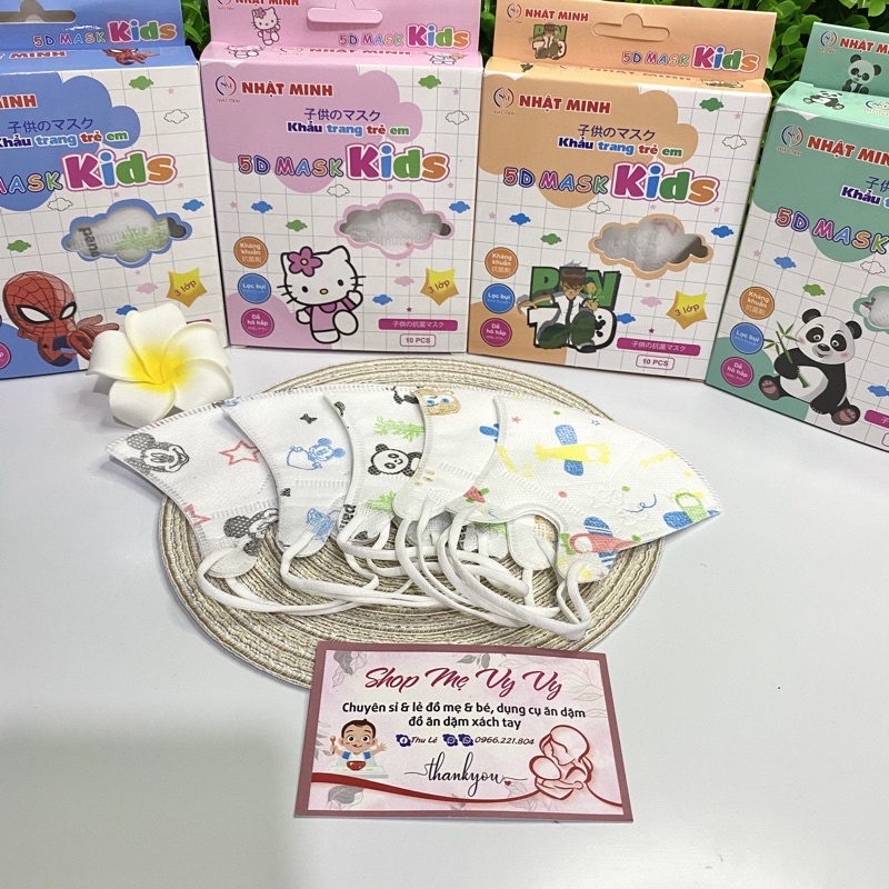 Hộp 10 khẩu trang 5D Mask kids Nhật Minh cho trẻ từ 6 tháng-3 tuổi khẩu trang 3 lớp kháng khuẩn tiện lợi an toàn cho bé