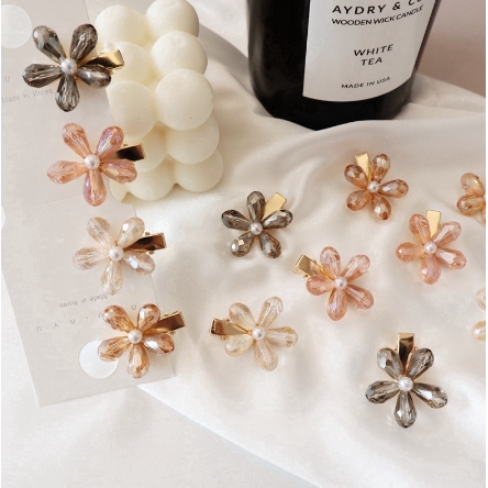 Kẹp tóc hoa đính đá pha lê phong cách Hàn Quốc dễ thương dành cho nữ