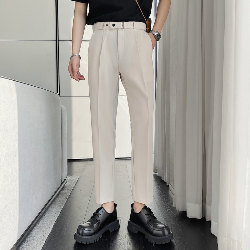 Quần tây nam Hàn Quốc cạp cao dáng baggy Sidetab,Quần âu nam công sở vải tuyết mưa dày dặn không nhăn QAK