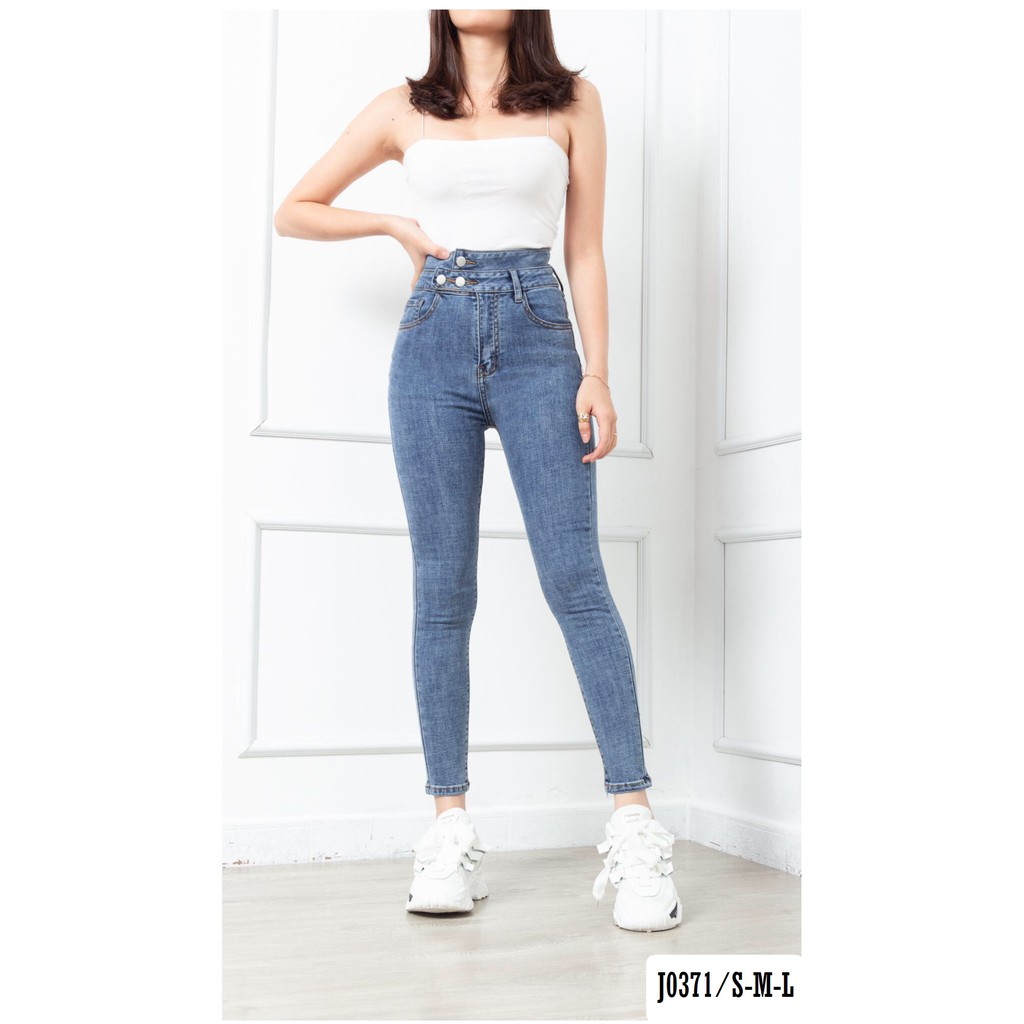 Quần Jean Skinny Nữ 3 Nút - Quần Bò Jeany Lưng Siêu Cao  J0371