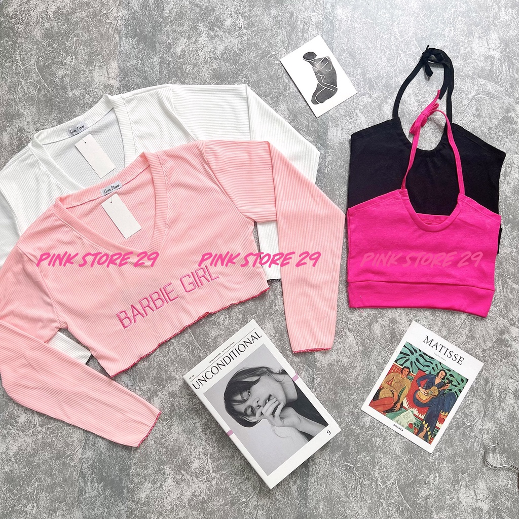 Áo Croptop Set 2 Áo Dáng Rộng Dài Tay In Chữ Siêu Đáng Yêu alohashop91