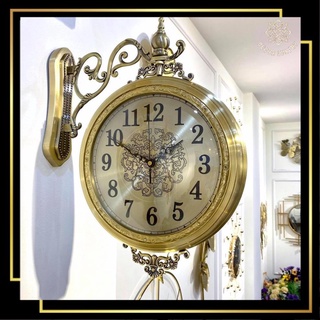Đồ nội thất decor phòng ngủ, khách, đồng hồ treo decor bắc âu hai mặt đồng