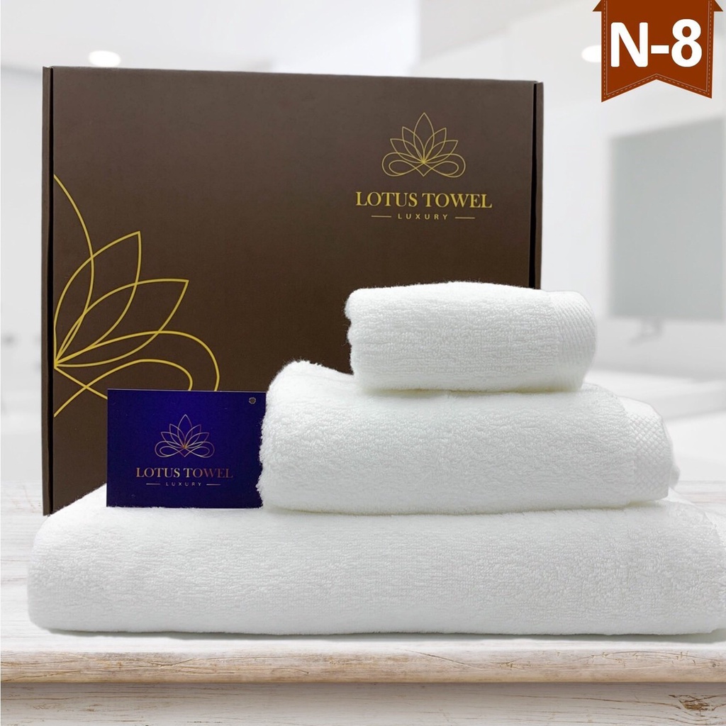 Combo set 3 Khăn: tắm, gội, mặt Lotus Towel 100% Cotton Mềm Mại, Thấm Hút, Kháng Khuẩn